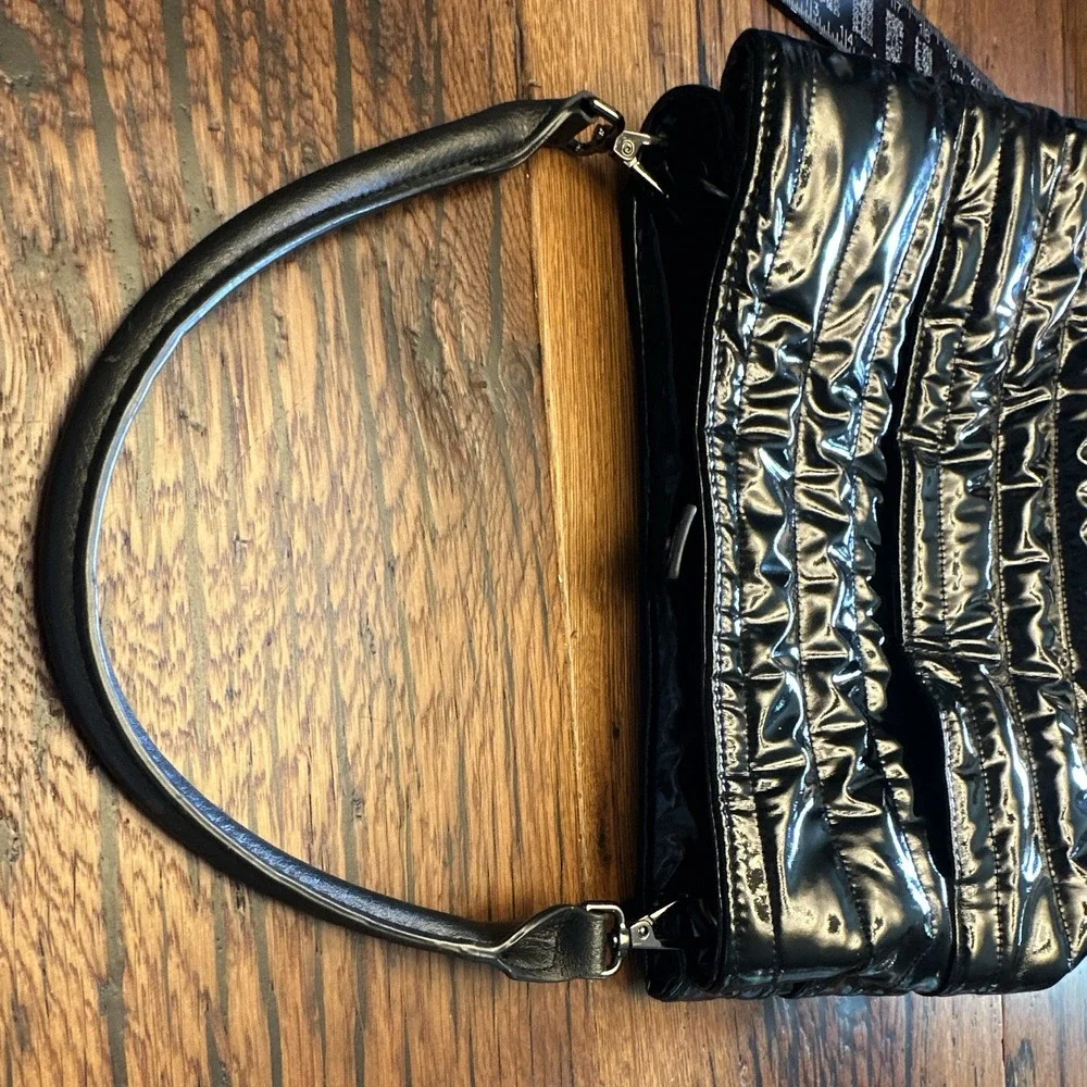 Think Royln Black Quilted Crescent Shoulder Bag - Top Handle, Magnetic
